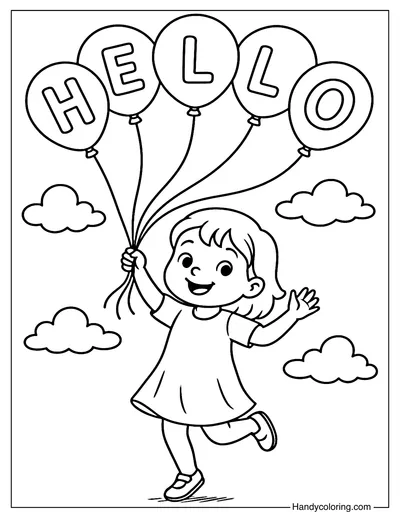 Say Hello with Balloons Coloring Page