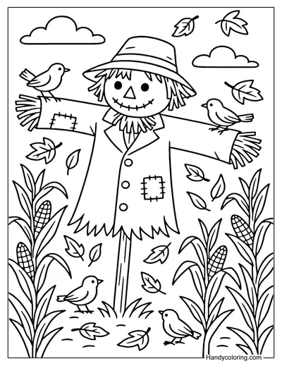 Scarecrow Harvest Coloring Page
