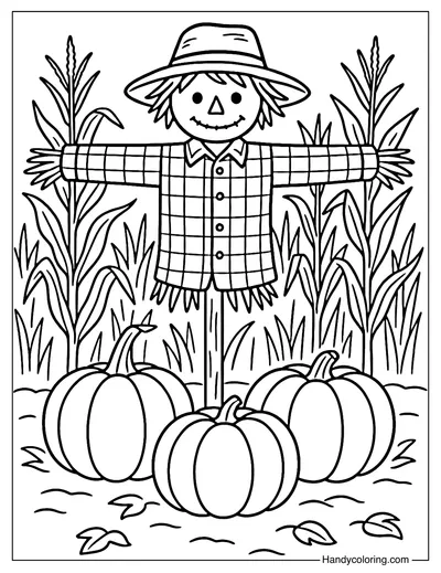 Scarecrow in Cornfield Coloring Page