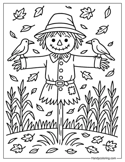 Scarecrow in October Coloring Page