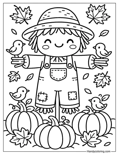 Scarecrow in Pumpkin Patch Coloring Page