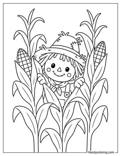 Scarecrow Peeking Through Tall Corn