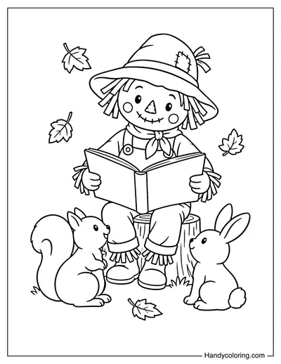 Scarecrow Reading to Forest Animals