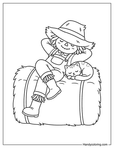 Scarecrow Sleeping on Hay Bale
