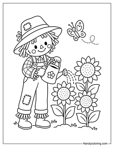 Scarecrow Watering Sunflowers
