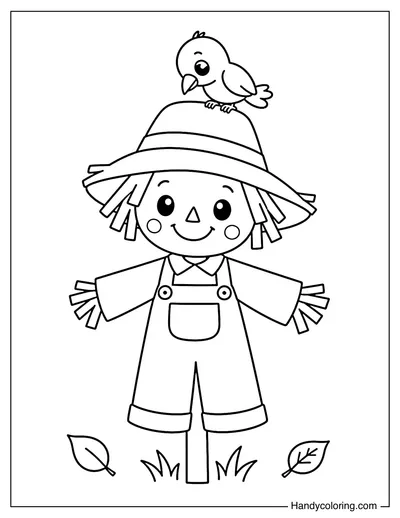 Scarecrow with Crow Sitting on Hat