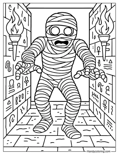 Scary Pyramid Mummy Coloring Page