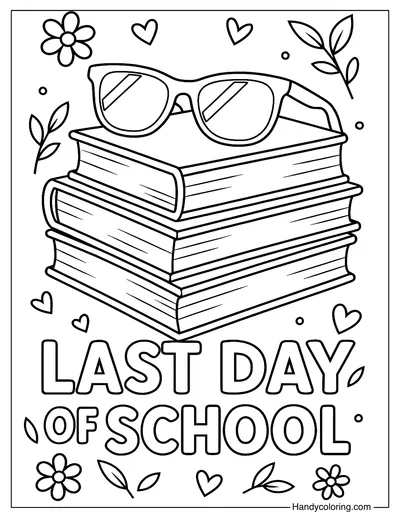 School Books and Sunglasses Coloring Page