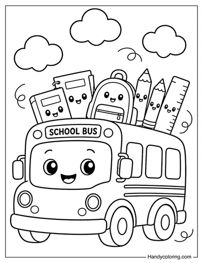 School Bus Carrying School Supplies