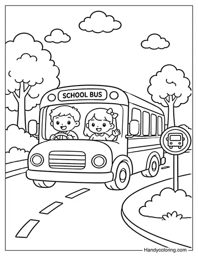 School Bus Driving on Street