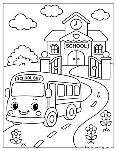School Bus Leaving School Gate