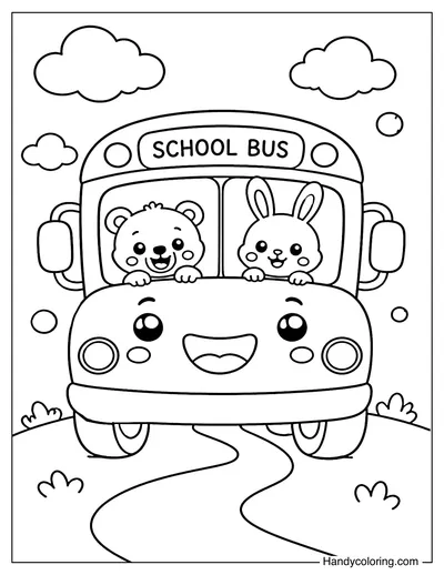 School Bus with Bear and Bunny