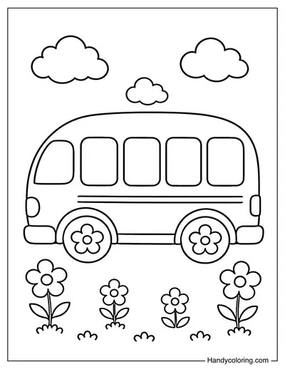 School Bus with Flower Wheels