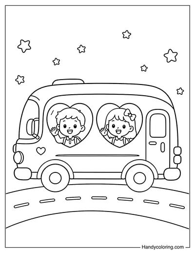 School Bus with Heart Windows