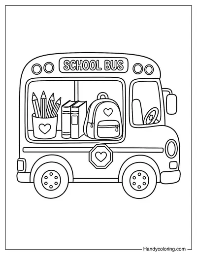 School Bus with School Supplies Inside