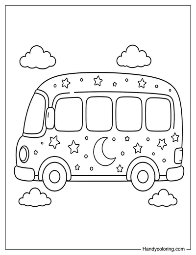 School Bus with Stars and Moon