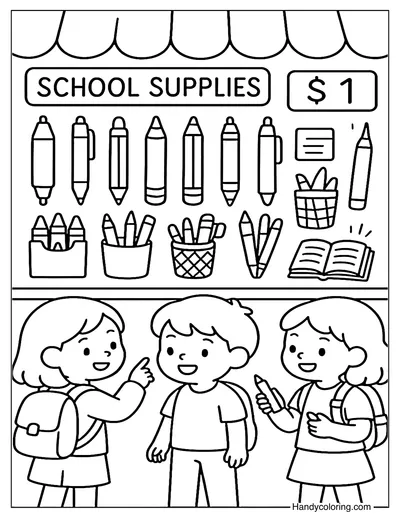 School Supplies Market Coloring Page