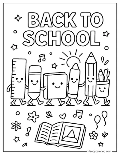 School Supplies Parade Coloring Page
