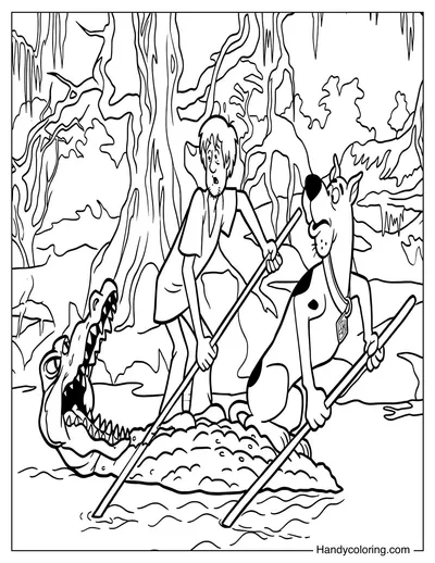 Scooby-Doo and Shaggy Exploring a Spooky Swamp
