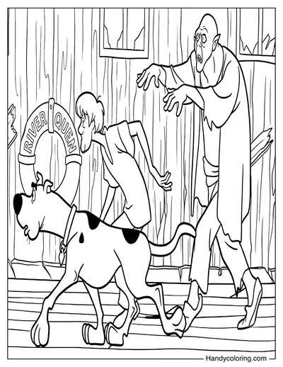 Scooby-Doo and Shaggy Running Away from a Creepy Monster