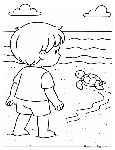 Sea Turtle Returning to Ocean Coloring Page