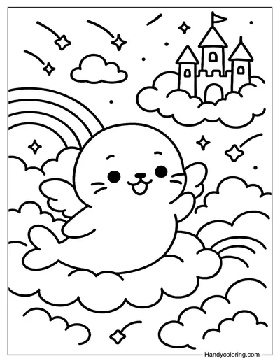Seal in the Clouds Coloring Page