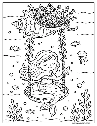 Seashell Fairy Swing Coloring Page