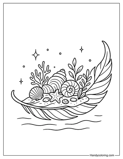 Seashell Feather Island Coloring Page