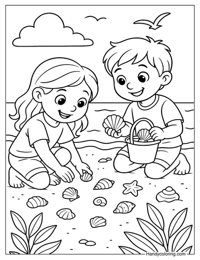 Seashell Hunt Coloring Page