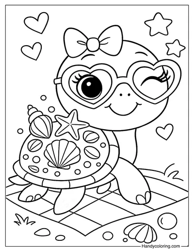 Seashell Princess Turtle Coloring Page