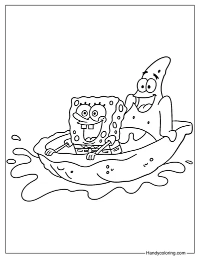 SeaShell Ride with Patrick and SpongeBob Coloring Page