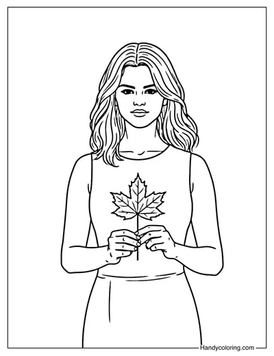 Selena Gomez Holding a Leaf Coloring Page