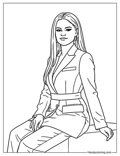 Selena Gomez in Suit Coloring Page