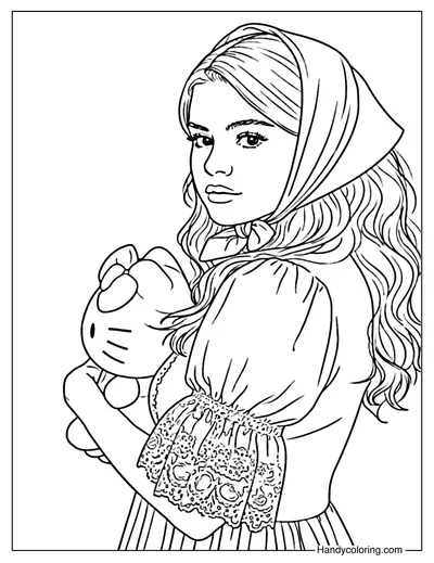 Selena Gomez in Vintage Dress Coloring Page