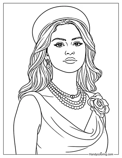 Selena Gomez in Vintage Style Coloring Page