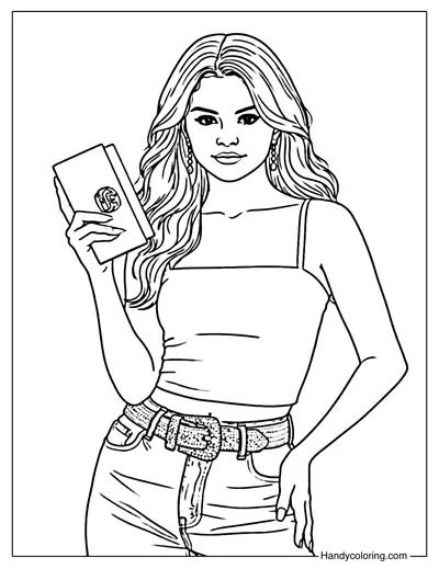 Selena Gomez with Handbag Coloring Page