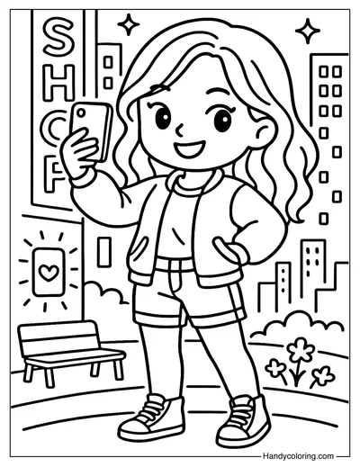 Selfie Girl Coloring Page