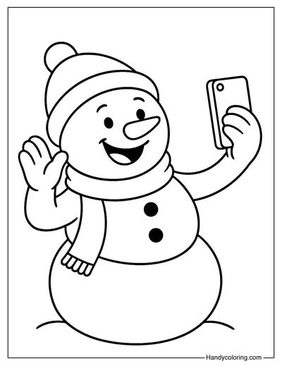 Selfie Snowman Coloring Page