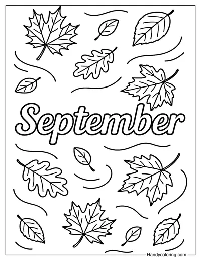 September Falling Leaves Coloring Page