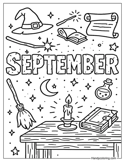 September Magic School Coloring Page