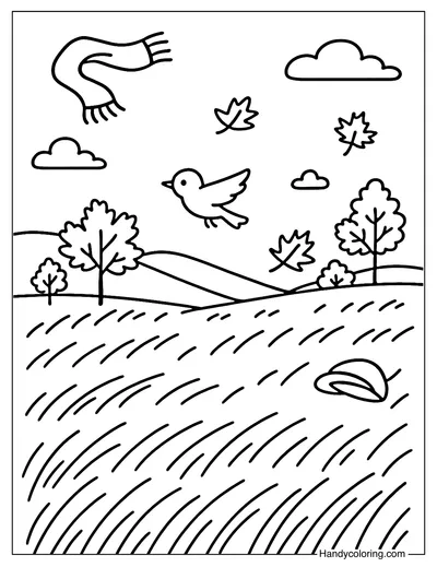 September Windy Meadow Coloring Page