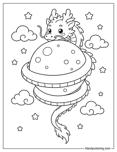 Serpent Dragon Coiling Around a Moon