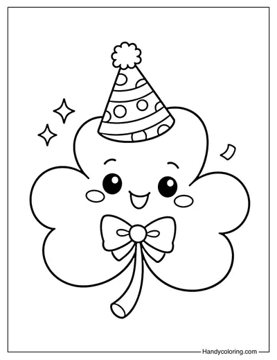 Shamrock with Birthday Hat Coloring Page