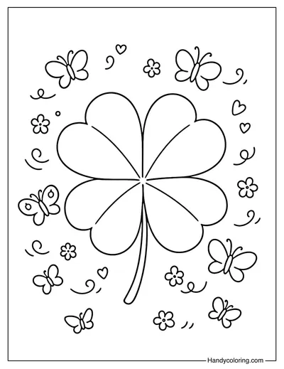 Shamrock with Butterflies Coloring Page
