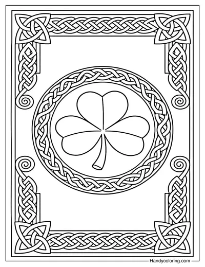 Shamrock with Celtic Border Coloring Page