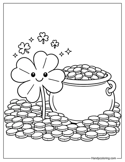 Shamrock with Pot of Gold Coloring Page