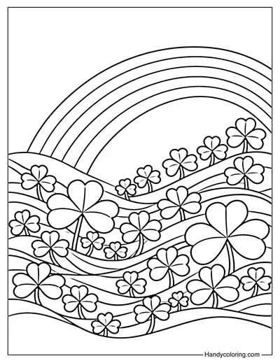 Shamrocks with Rainbow Coloring Page