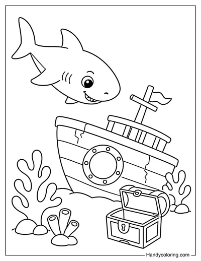 Shark Exploring a Sunken Ship