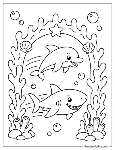 Shark Racing a Dolphin