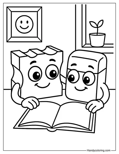 Sharpener and Eraser Buddies Coloring Page
